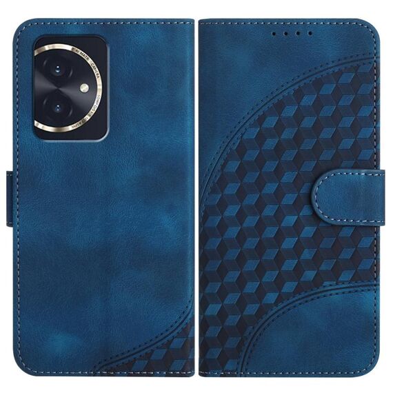 Custodia in pelle per telefono con stampa testa di elefante in rilievo per Honor 100 YX0060 con cordino (blu reale)