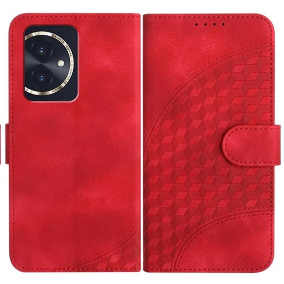 Custodia in pelle per telefono con stampa testa di elefante in rilievo per Honor 100 YX0060 con cordino (rosso)