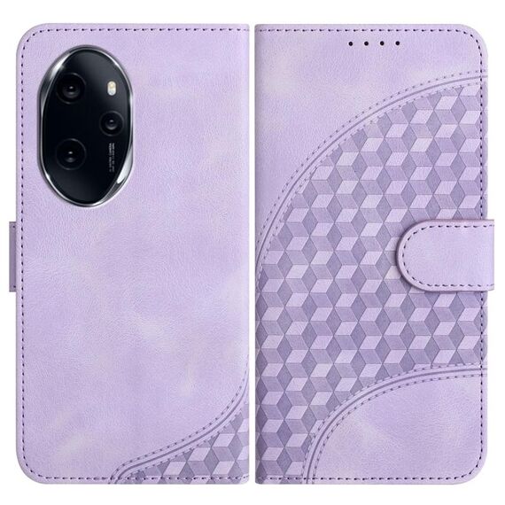Per Honor 100 Pro YX0060 Custodia in pelle per telefono con testa di elefante in rilievo con cordino (viola chiaro)