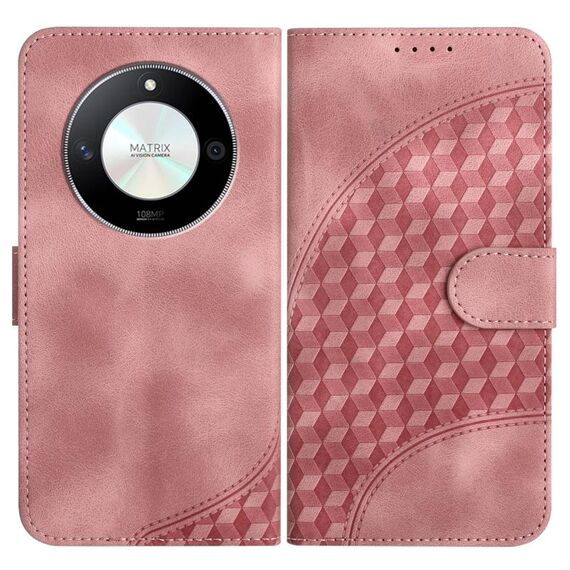 Custodia in pelle per telefono con stampa testa di elefante in rilievo per Honor X50 / X9b YX0060 con cordino (rosa)