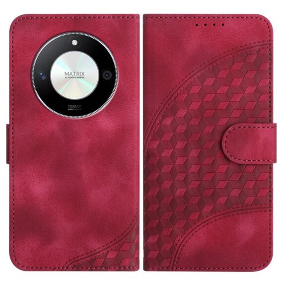 Custodia in pelle per telefono con stampa testa di elefante in rilievo per Honor X50 / X9b YX0060 con cordino (rosa rossa)