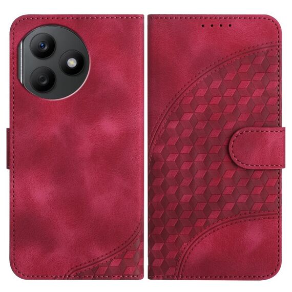 Custodia in pelle per telefono con stampa testa di elefante in rilievo per Honor X50i+ YX0060 con cordino (rosa rossa)