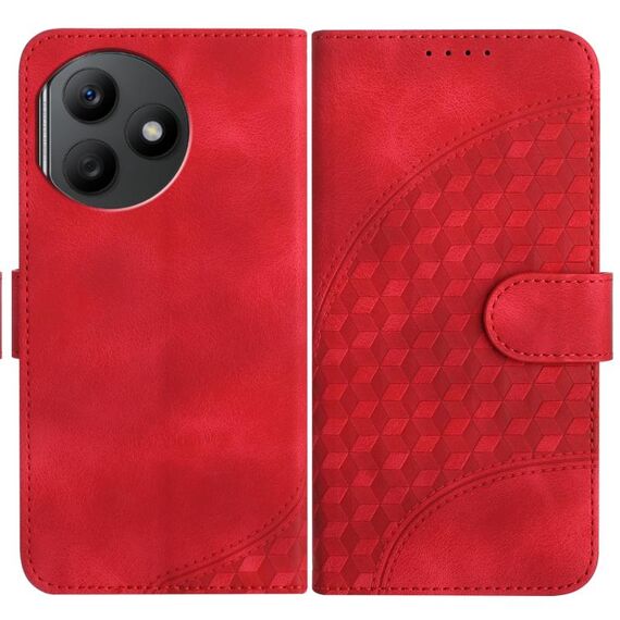 Custodia in pelle per telefono con stampa testa di elefante in rilievo per Honor X50i+ YX0060 con cordino (rosso)