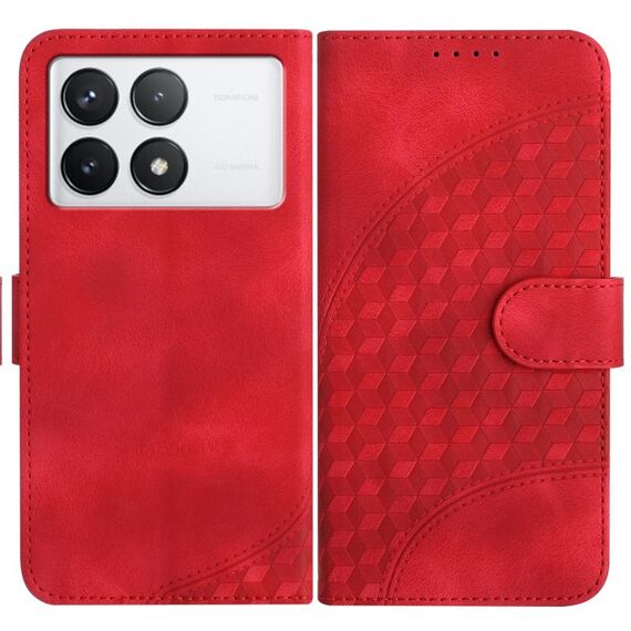 Per Xiaomi Redmi K70E YX0060 Custodia in pelle per telefono con testa di elefante in rilievo con cordino (rosso)