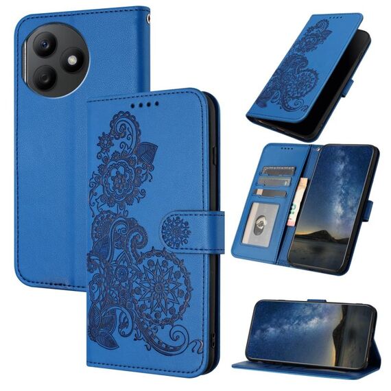 Custodia per telefono in pelle Flip in rilievo con fiori Datura per Honor X50i+ (blu)
