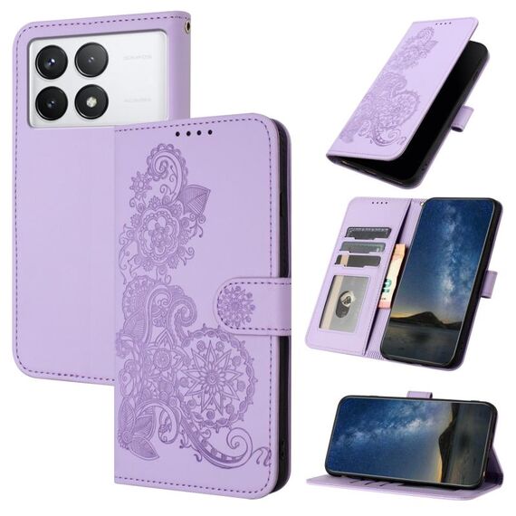Per Xiaomi Redmi K70 Custodia per telefono in pelle con vibrazione in rilievo fiore Datura (viola)