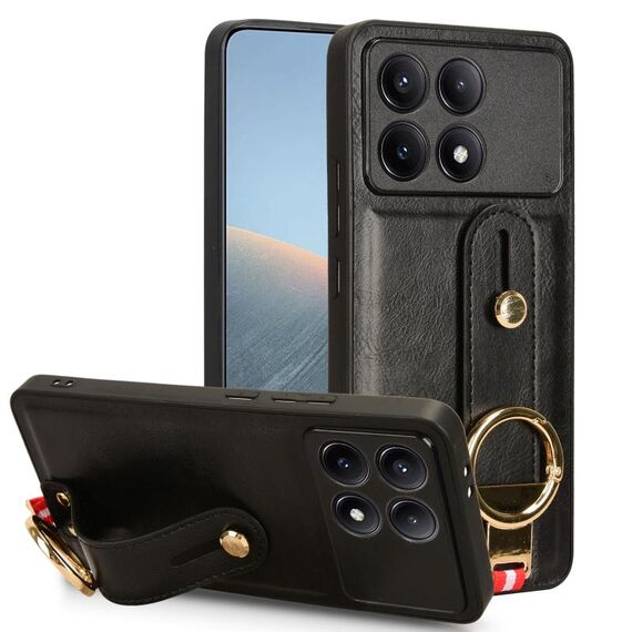 Custodia per telefono posteriore in pelle con cinturino per Xiaomi Redmi K70/K70 Pro (nera)