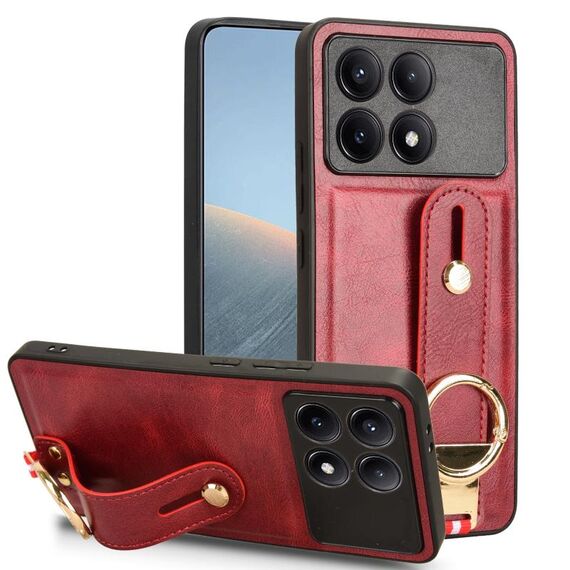 Custodia per telefono posteriore in pelle con cinturino per Xiaomi Poco X6 Pro/Redmi K70E (rosso)