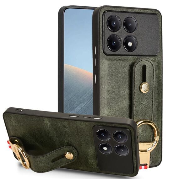 Custodia per telefono posteriore in pelle con cinturino per Xiaomi Poco X6 Pro/Redmi K70E (verde)
