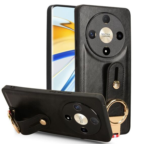 Custodia per telefono posteriore in pelle con cinturino per Honor X9b/Magic6 Lite 5G (nera)