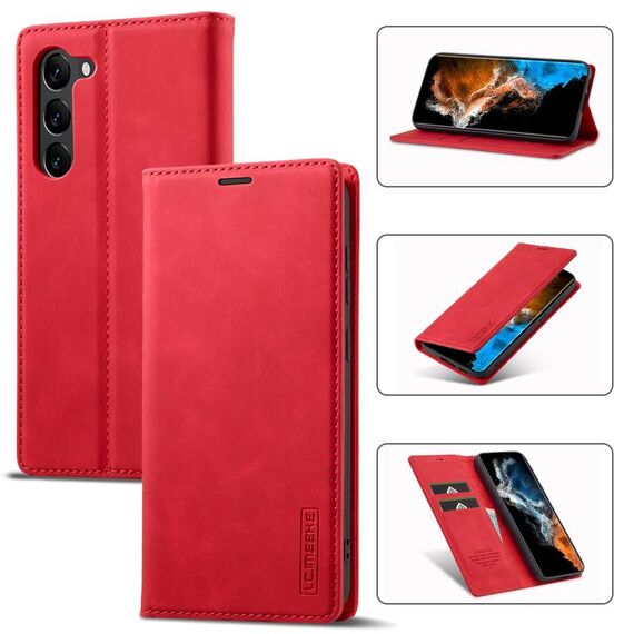 Per Samsung Galaxy S24+ 5G LC.IMEEKE Custodia per telefono in pelle microfibra con magnetismo forte (Rosso)