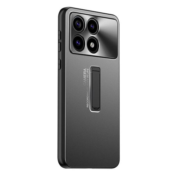 Per Xiaomi Redmi K70 Custodia per telefono con supporto in TPU ibrido in metallo satinato (nero)