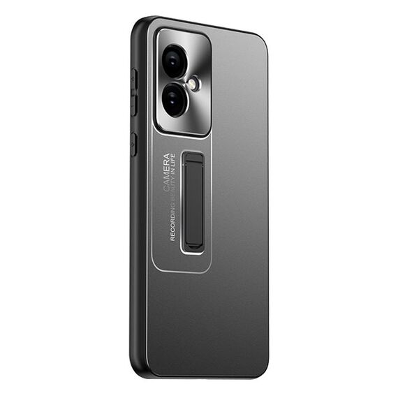 Per Honor 100 Custodia per telefono con supporto in TPU ibrido in metallo satinato (nero)
