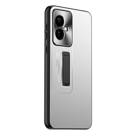 Custodia per telefono con supporto in TPU ibrido in metallo satinato per Honor 100 (argento)