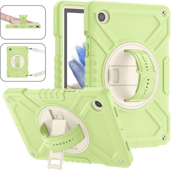 Per Samsung Galaxy Tab A8 X200 X Rotation Custodia per tablet in silicone ibrido per PC con cinturino (giallo verde bianco)