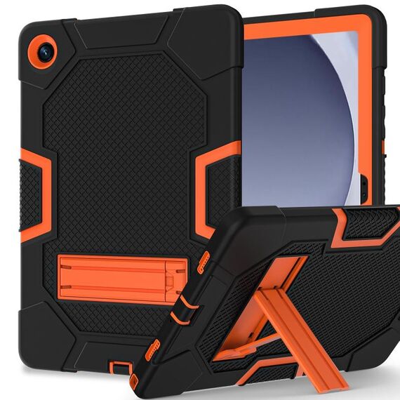 Per Samsung Galaxy Tab A9+ X216 Custodia per tablet PC ibrida in silicone robot con colore a contrasto con supporto (nero arancione)