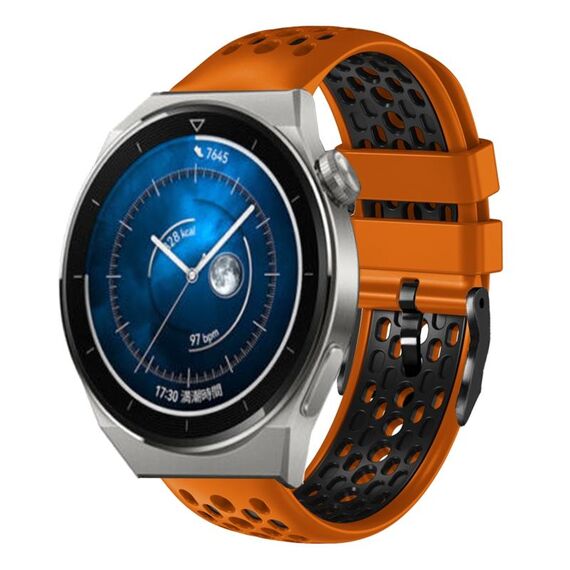 Per Huawei Watch GT3 Pro 46mm 22mm Cinturino in silicone traspirante bicolore (arancione + nero)