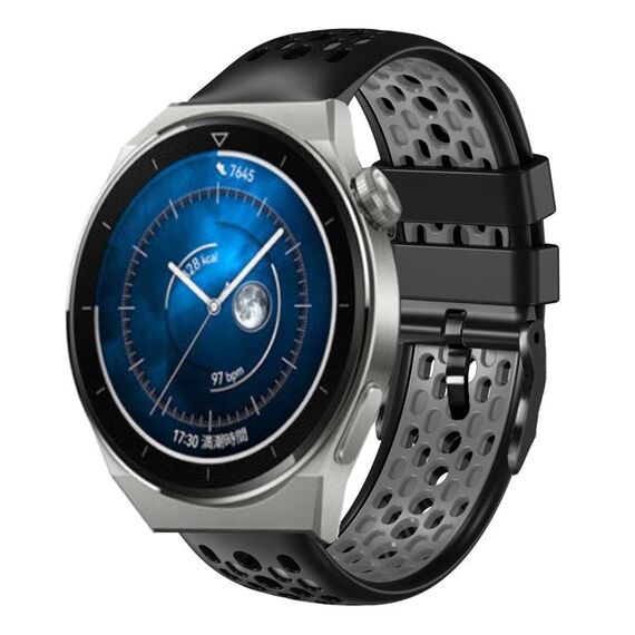 Per Huawei Watch GT3 Pro 46mm 22mm Cinturino in silicone traspirante bicolore (nero + grigio)