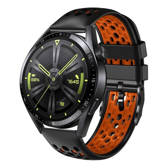 Per Huawei Watch GT3 46mm 22mm Cinturino in silicone traspirante bicolore (nero + arancione)