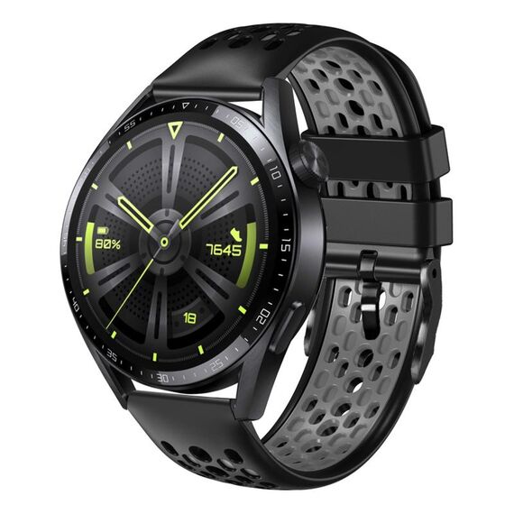 Per Huawei Watch GT3 46mm 22mm Cinturino in silicone traspirante bicolore (nero + grigio)