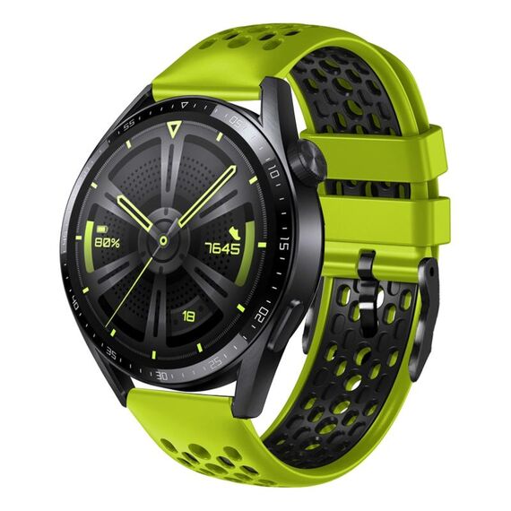 Per Huawei Watch GT3 46mm 22mm Cinturino in silicone traspirante bicolore (lime + nero)