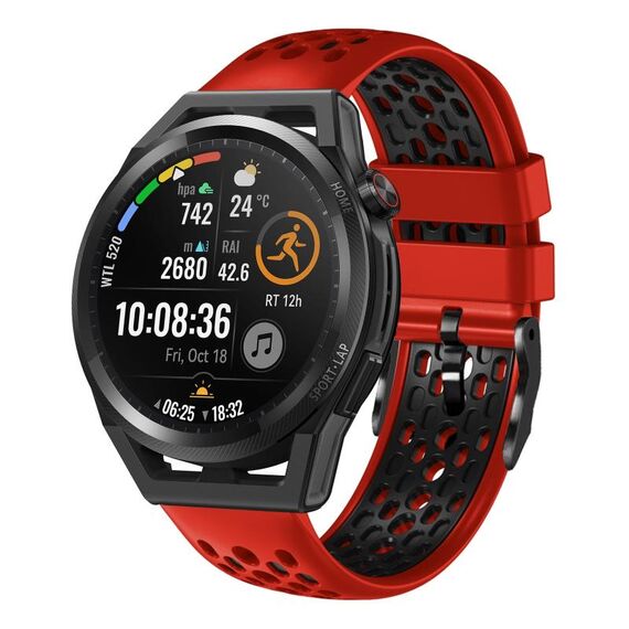 Per Huawei Watch GT Runner 22mm Cinturino in silicone traspirante bicolore (rosso + nero)