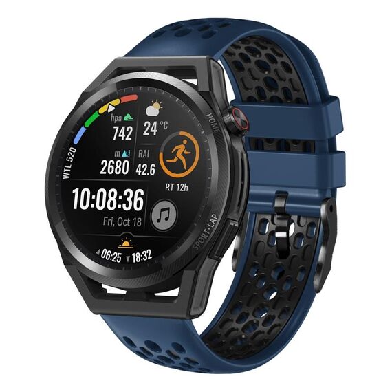 Per Huawei Watch GT Runner 22mm Cinturino in silicone traspirante bicolore (blu notte + nero)
