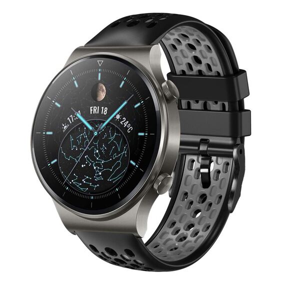Per Huawei Watch GT2 Pro 22mm Cinturino in silicone traspirante bicolore (nero + grigio)