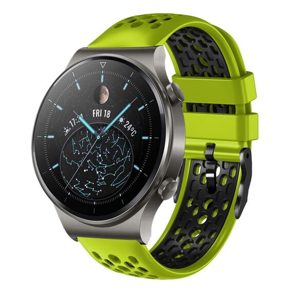 Per Huawei Watch GT2 Pro 22mm Cinturino in silicone traspirante bicolore (lime + nero)