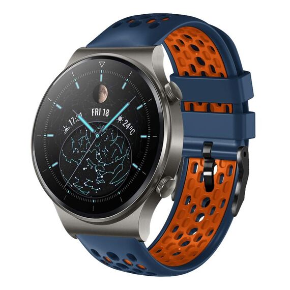 Per Huawei Watch GT2 Pro 22mm Cinturino in silicone traspirante bicolore (blu notte + arancione)
