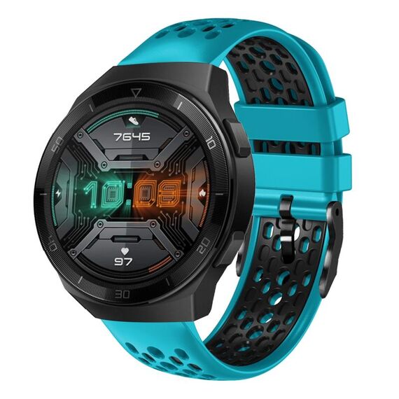 Per Huawei Watch GT 2E 22mm Cinturino in silicone traspirante bicolore (azzurro + nero)