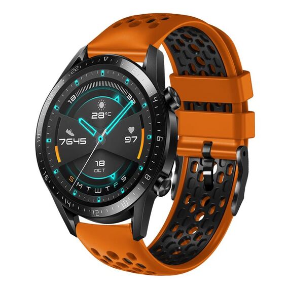 Per Huawei Watch GT2 46mm 22mm Cinturino in silicone traspirante bicolore (arancione + nero)
