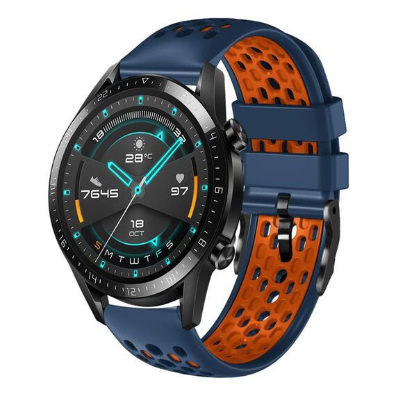 Per Huawei Watch GT2 46mm 22mm Cinturino in silicone traspirante bicolore (blu notte + arancione)