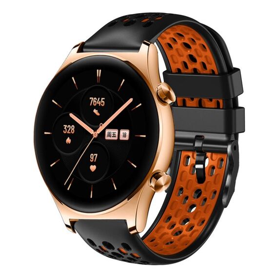For Honor Watch GS 3 22mm Cinturino in silicone traspirante bicolore (nero + arancione)
