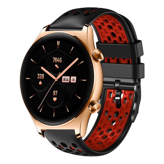 Cinturino per orologio in silicone traspirante bicolore da 22 mm For Honor Watch GS 3 (nero + rosso)
