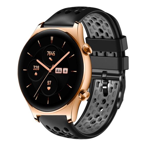 For Honor Watch GS 3 22mm Cinturino in silicone traspirante bicolore (nero + grigio)