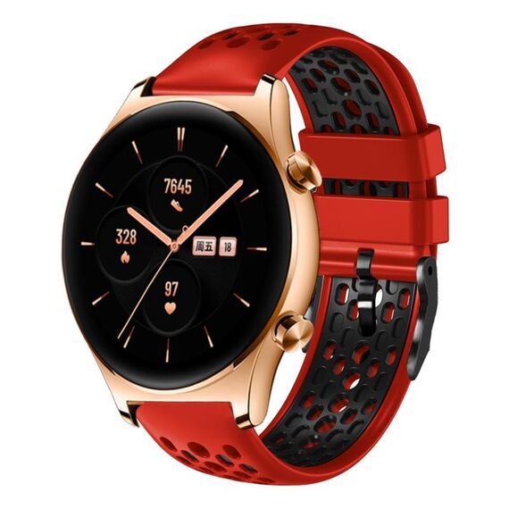 For Honor Watch GS 3 22mm Cinturino in silicone traspirante bicolore (rosso + nero)