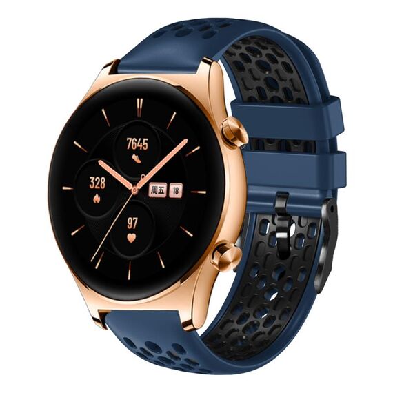 For Honor Watch GS 3 22mm Cinturino in silicone traspirante bicolore (blu notte + nero)
