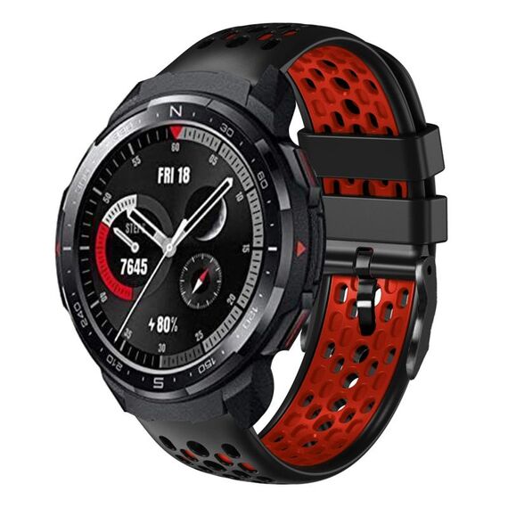 Cinturino per orologio in silicone traspirante bicolore For Honor Watch GS Pro 22mm (nero + rosso)