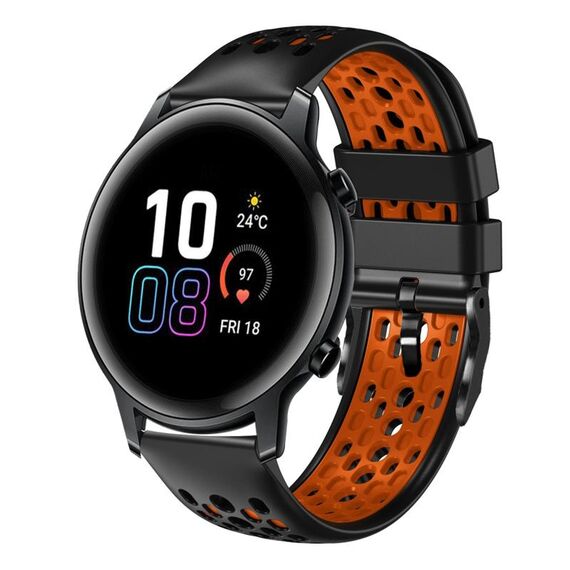 For Honor Magic Watch 2 46mm 22mm Cinturino in silicone traspirante bicolore (nero + arancione)