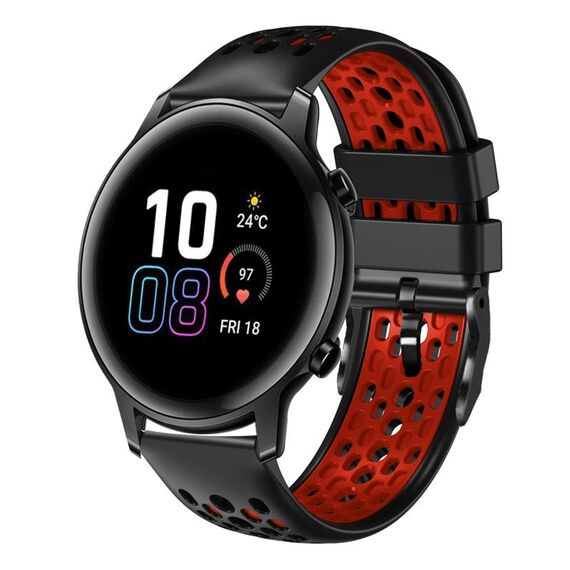 For Honor Magic Watch 2 46mm 22mm Cinturino in silicone traspirante bicolore (nero + rosso)