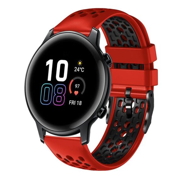 For Honor Magic Watch 2 46mm 22mm Cinturino in silicone traspirante bicolore (rosso + nero)