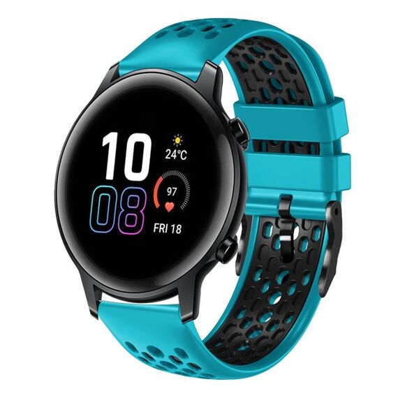 For Honor Magic Watch 2 46mm 22mm Cinturino in silicone traspirante bicolore (azzurro + nero)