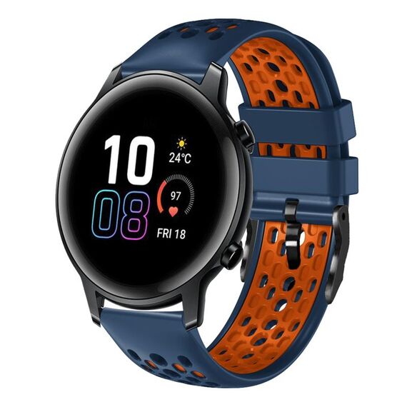 For Honor Magic Watch 2 46mm 22mm Cinturino in silicone traspirante bicolore (blu notte + arancione)