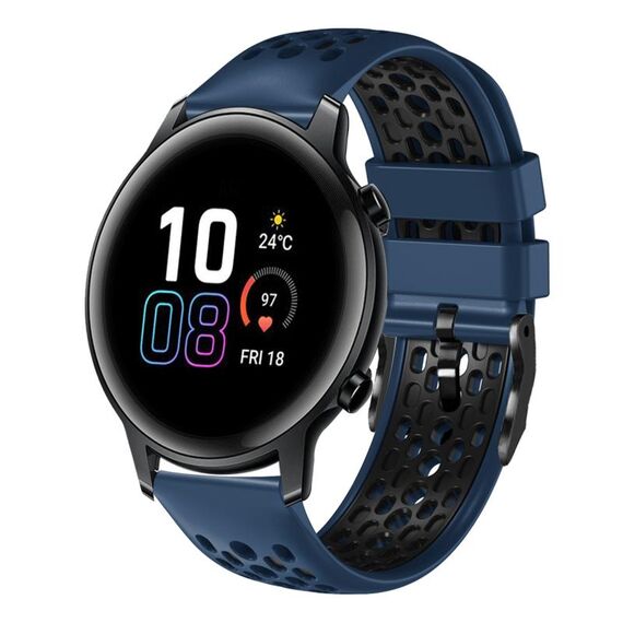 For Honor Magic Watch 2 46mm 22mm Cinturino in silicone traspirante bicolore (blu notte + nero)