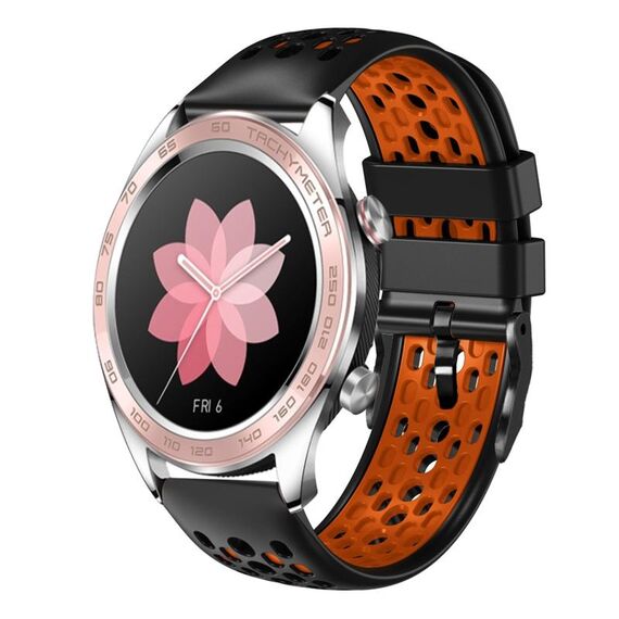 For Honor Watch Dream 22mm Cinturino in silicone traspirante bicolore (nero + arancione)