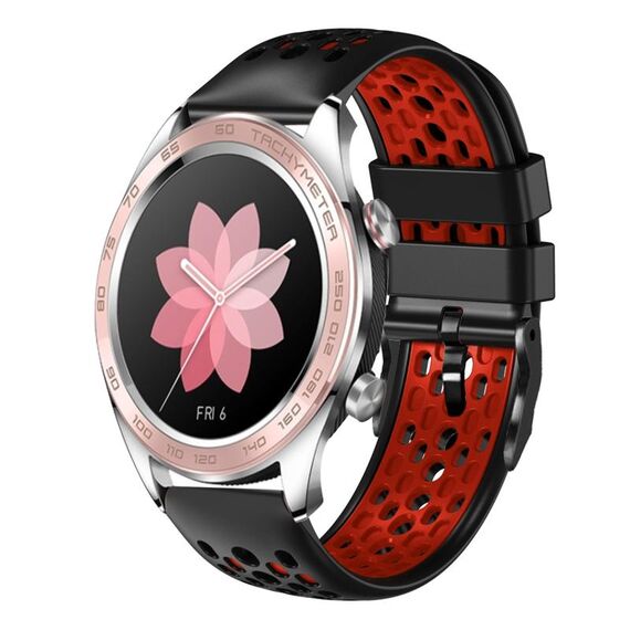 For Honor Watch Dream 22mm Cinturino in silicone traspirante bicolore (nero + rosso)