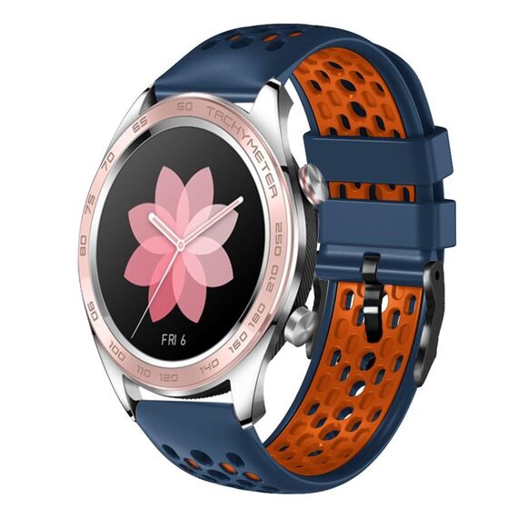 For Honor Watch Dream 22mm Cinturino in silicone traspirante bicolore (blu notte + arancione)