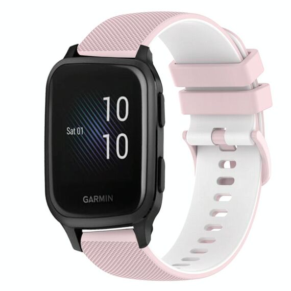 Per cinturino in silicone bicolore a scacchi da 20 mm Garmin Venu SQ (rosa + bianco)