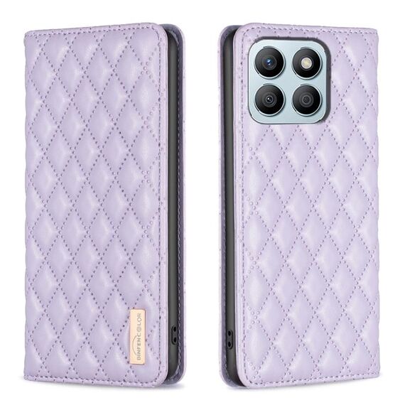 Custodia per telefono con vibrazione magnetica in pelle con reticolo di diamanti per Honor X8b (viola)